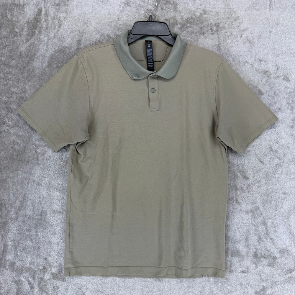 Lululemon Evolution Polo Shirt Mens L Sage Green Pima Cotton LM3F67S Short Slv